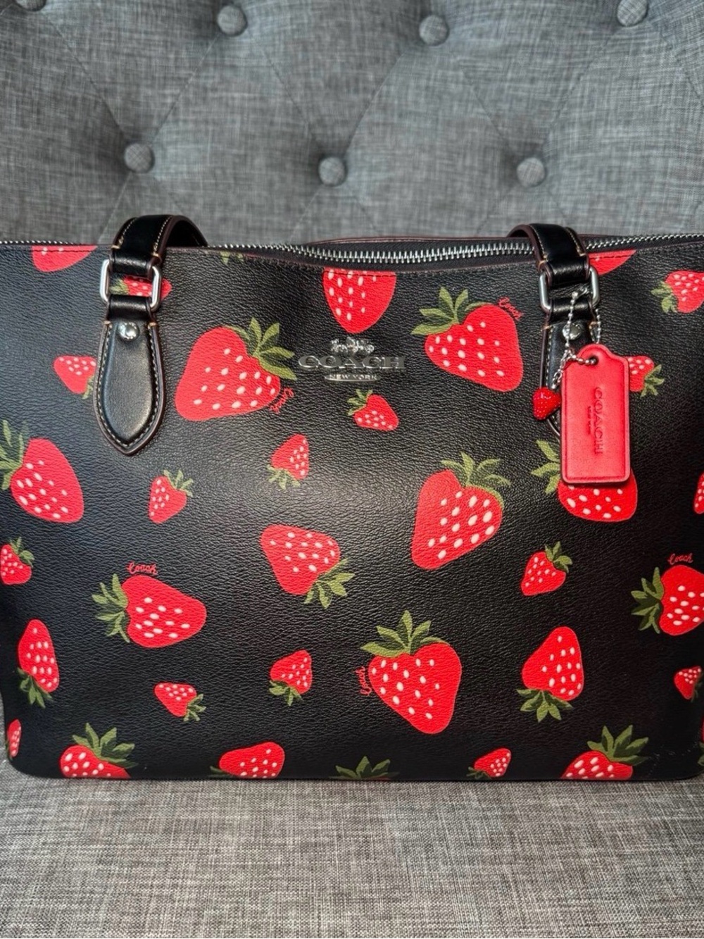 Coach Red Strawberry Print Tote NWOT